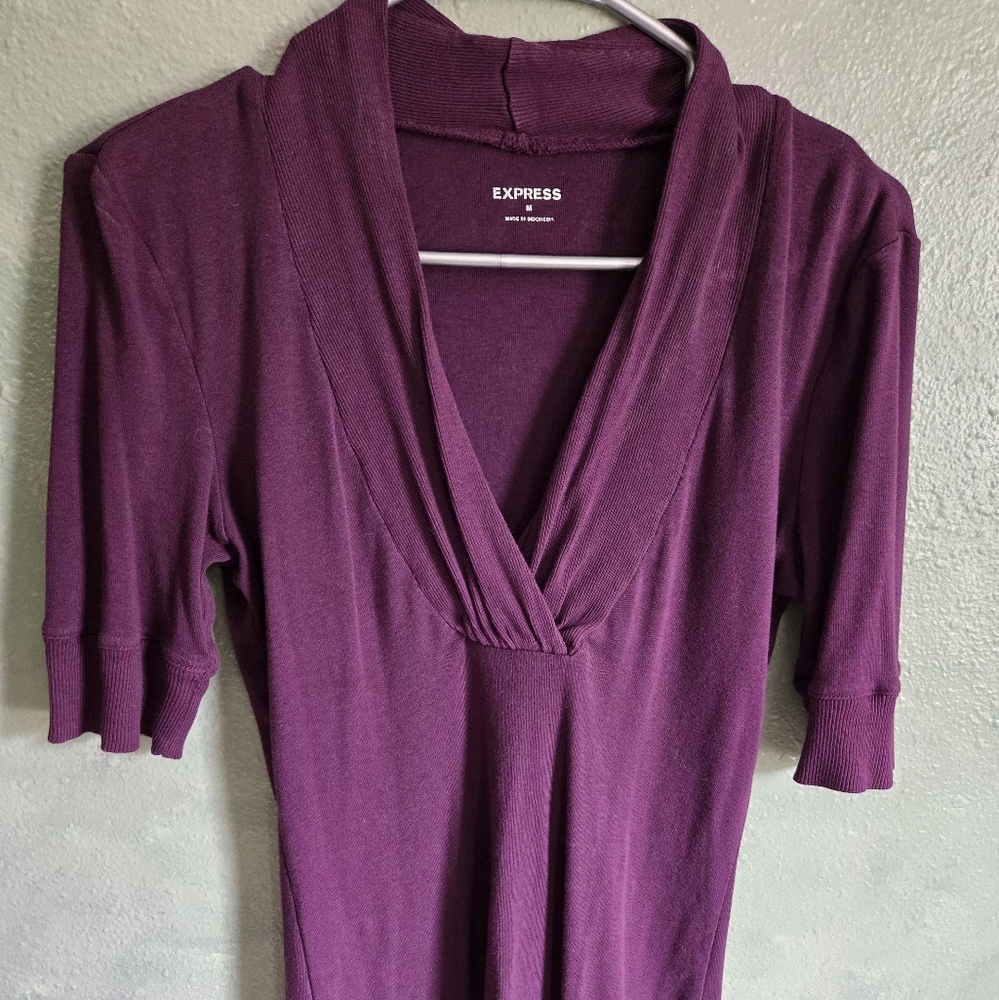 Express - Burgundy - V-Neck  - Short Sleeve -  Sweater - Women's Size M